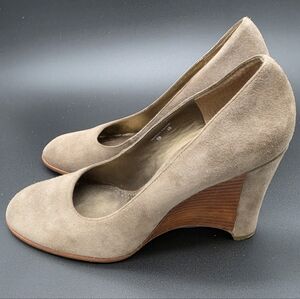 Donald J Pliner Heather Elephant Brown Suede Wooden Wedge Pumps Womens Size 8.5